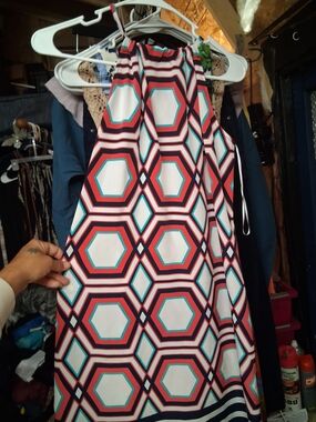 crown & ivy Geometric Hexagon Maxi Dress in White, Red, Teal, Navy